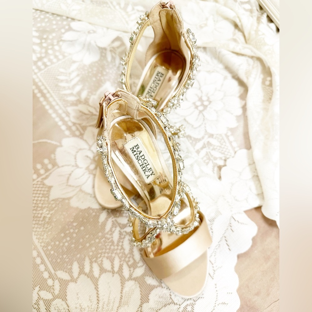 Badgley Mischka Champagne Gold Crystal-Trim Heels